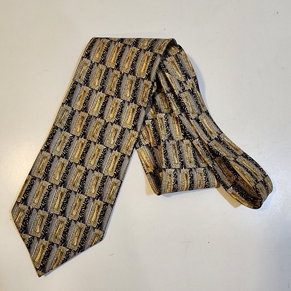 SIENA Made In Italy  Black and Gold Silk  Men's Tie